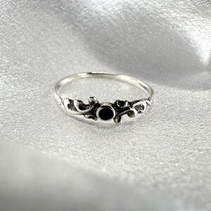 *925 Sterling Silver Black Agate Filigree Ring w/ polishing cloth Size 8 NEW